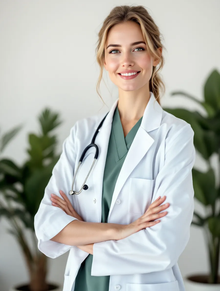 Dr n. med. Anna Wierzbicka, dermatolożka, w białym fartuchu