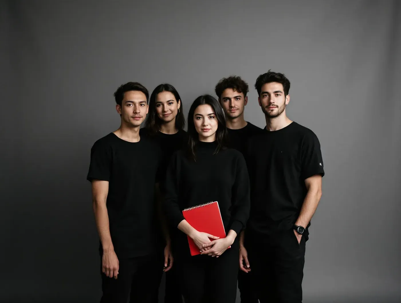 Zespół Mono Studio w czarnych ubraniach na szarym tle