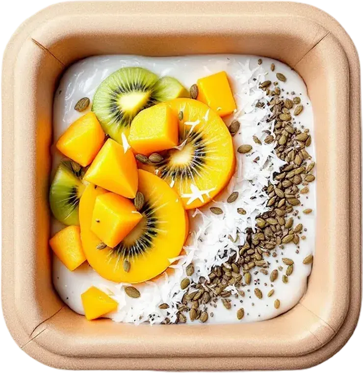 Podwieczorek: jogurt kokosowy z mango, kiwi i pestkami