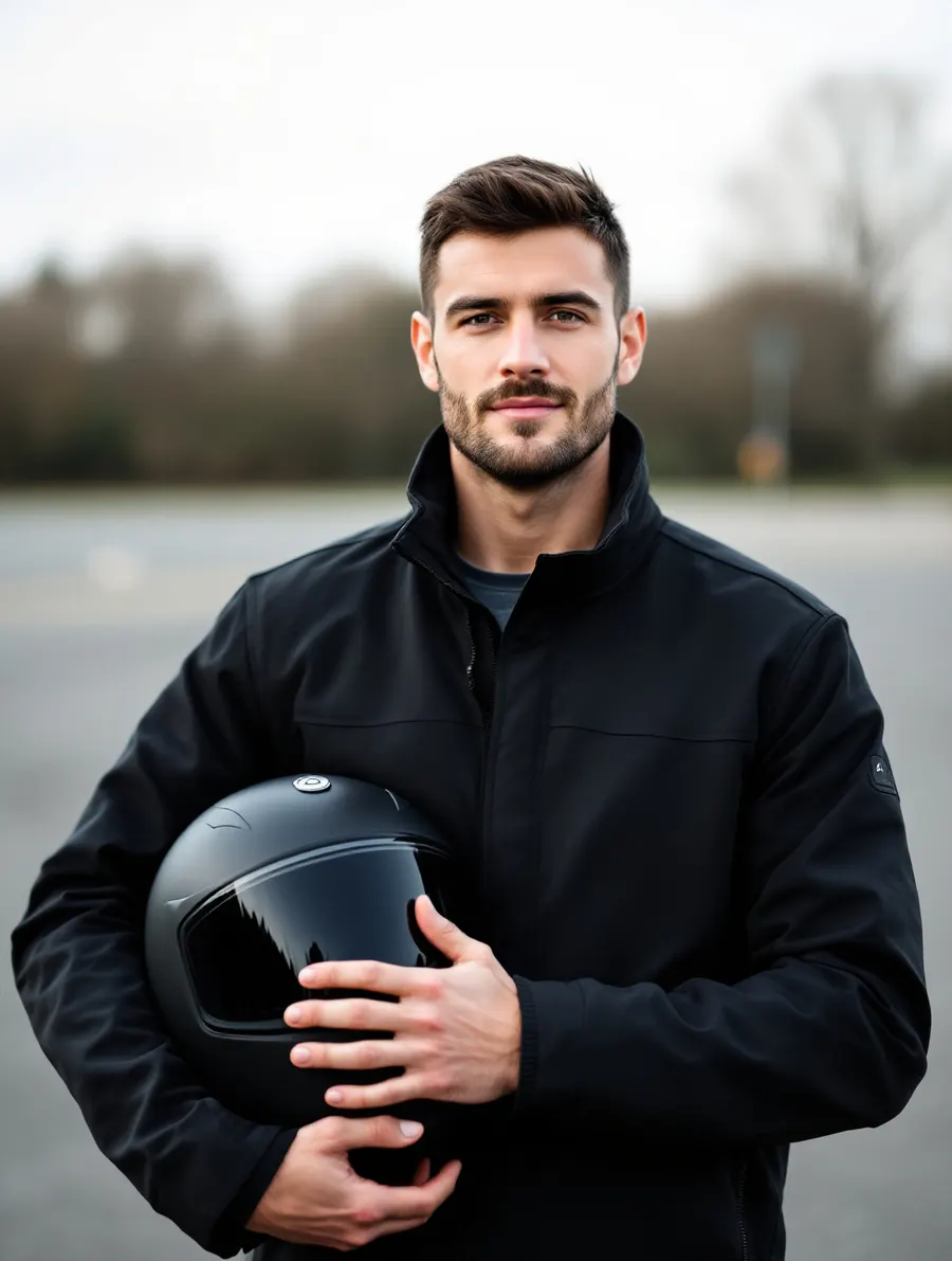 Tomasz, instruktor kategorii A, z kaskiem motocyklowym pod pachą