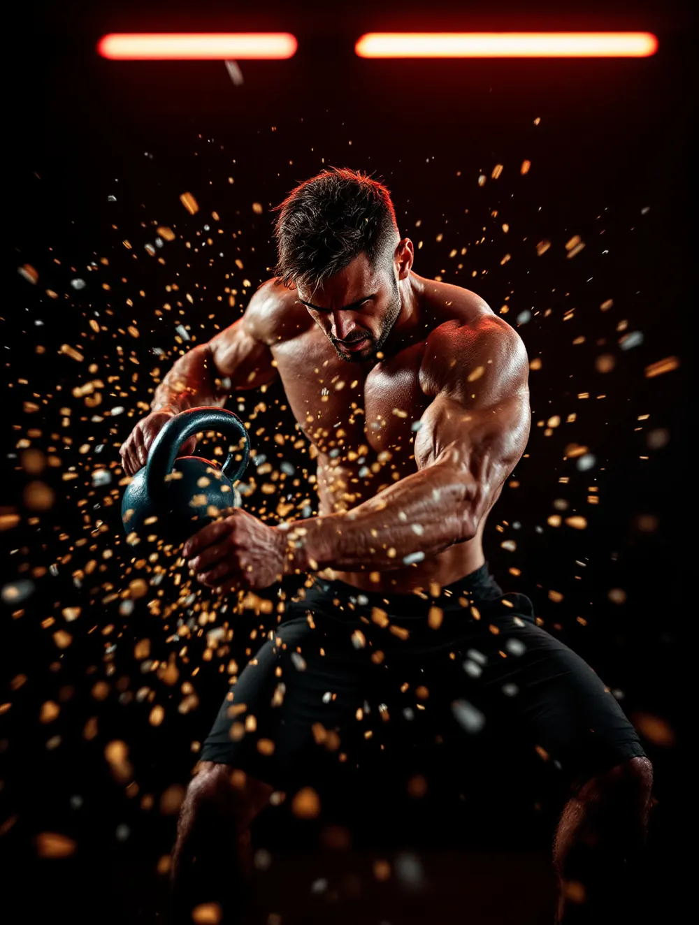 Mężczyzna wykonujący dynamiczny swing kettlebell