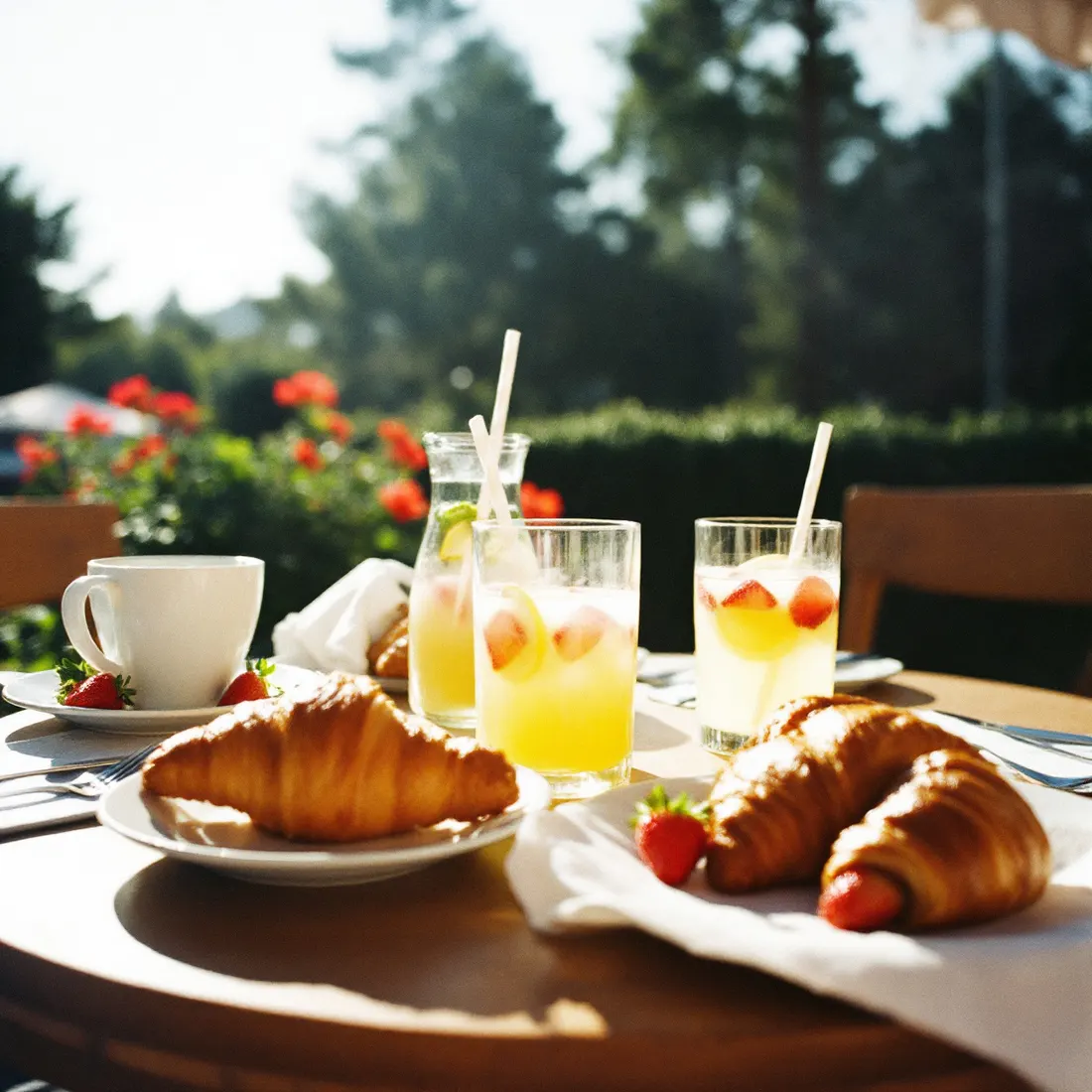 Stolik z lemoniadą i rogalikami po presecie Brunch pop