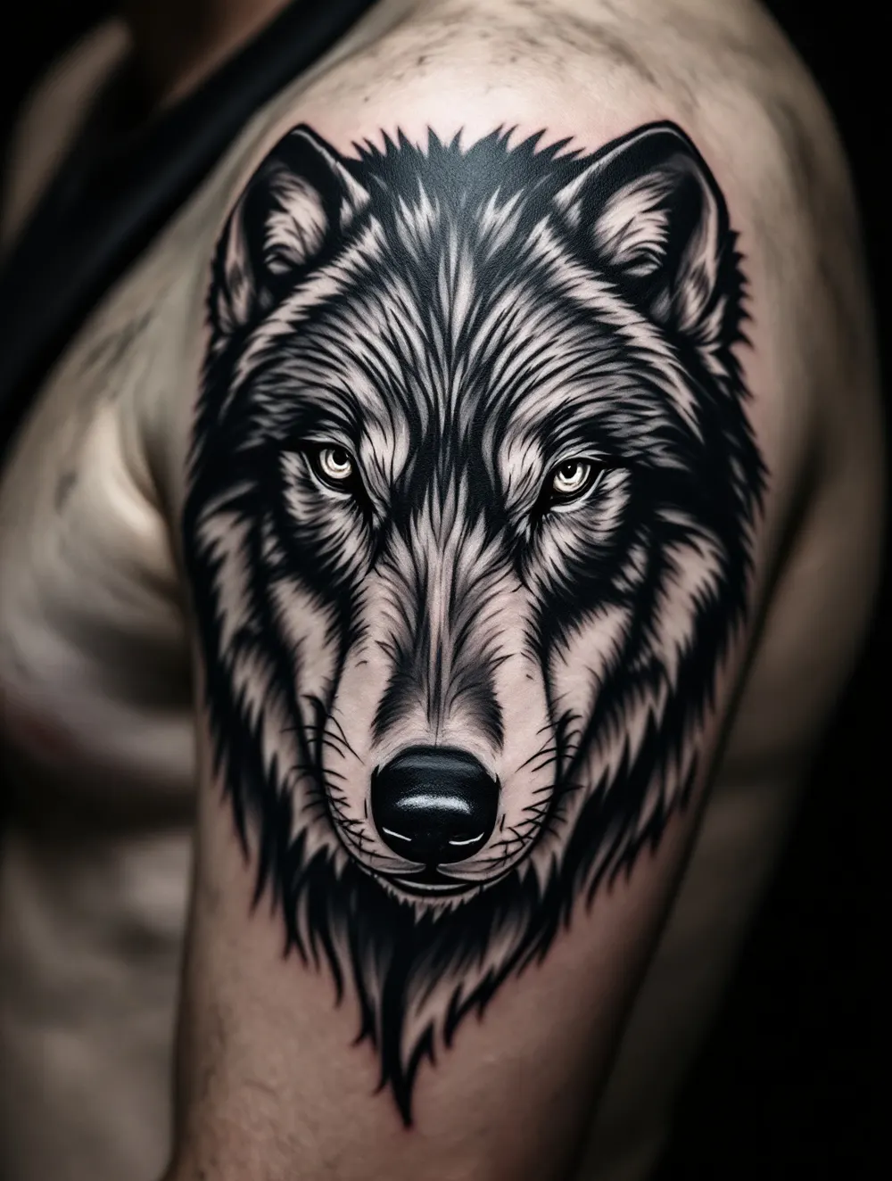 Realizm black and grey: wilk na ramieniu