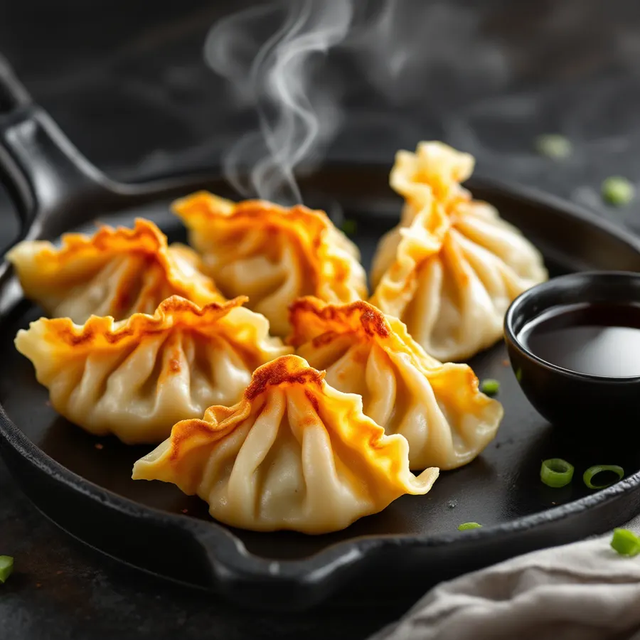 Smażone pierożki gyoza z sosem sojowym