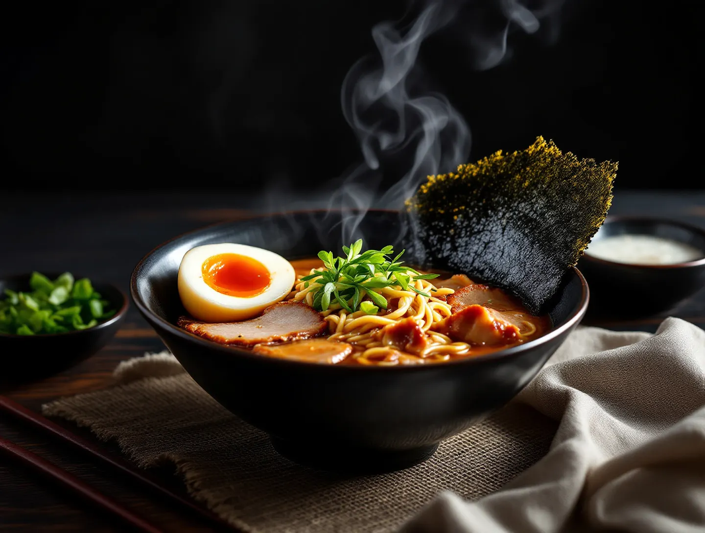 Ramen tonkotsu z jajkiem ajitama, chashu i nori