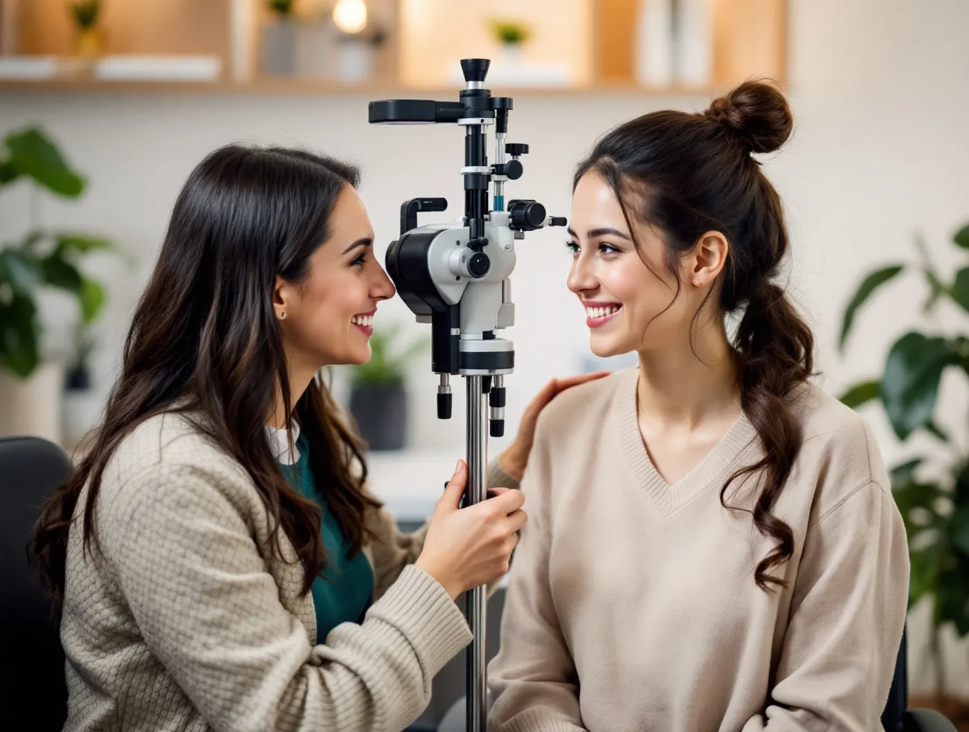 Optometrystka podczas badania wzroku z pacjentką