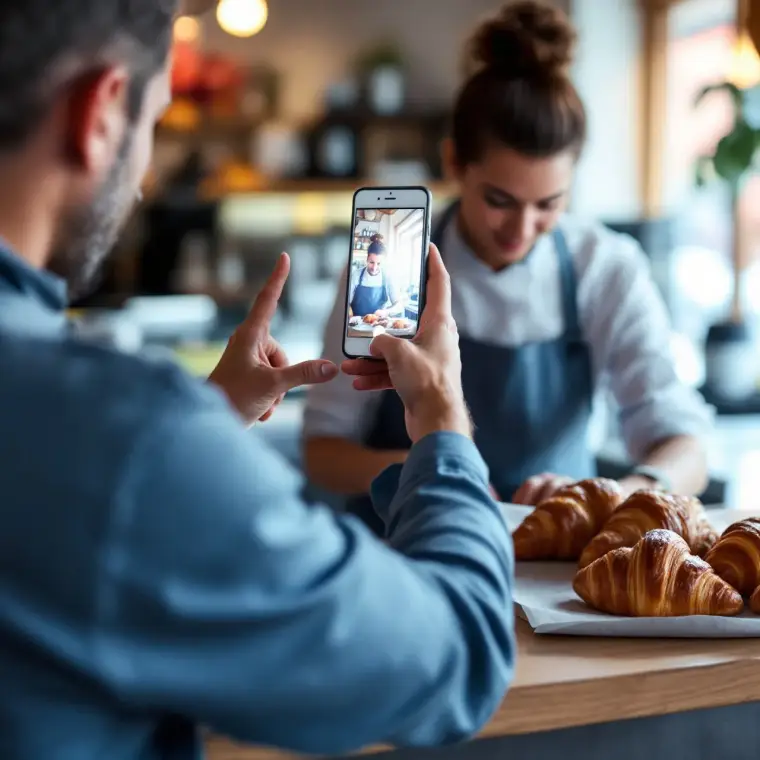 Właścicielka piekarni fotografuje rogaliki telefonem